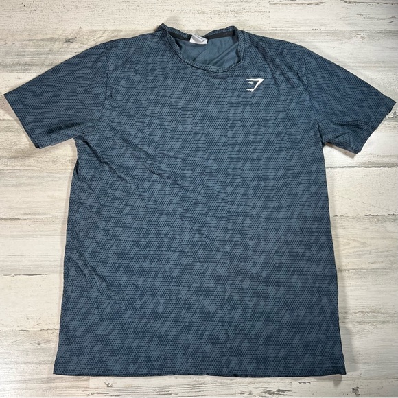 GYMSHARK Men’s Critical Regular Fit T-Shirt Athletic Teal Print Size Medium - Picture 1 of 6